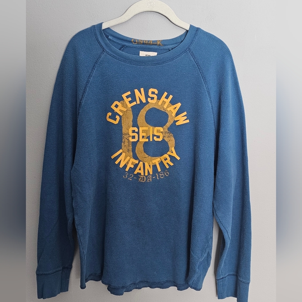 Y2K Old Navy Shirt Men L Thermal Waffle Knit Cotton Blue Crenshaw Seis  Infantry